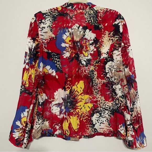 Red with Bright Floral Print Lightweight Long Sleeve Jacket Cardigan Size 14 - Picture 5 of 8